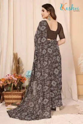 Picture of Printed Daily Wear Georgette Saree (Brown)