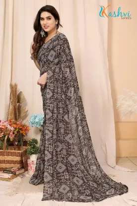 Picture of Printed Daily Wear Georgette Saree (Brown)