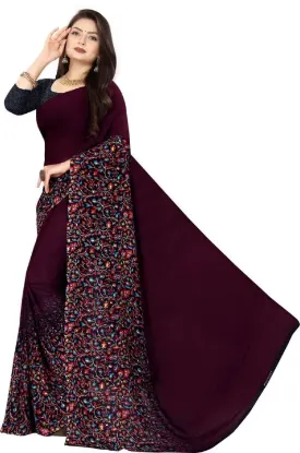 Picture of Floral Print Daily Wear Georgette Saree (Magenta)