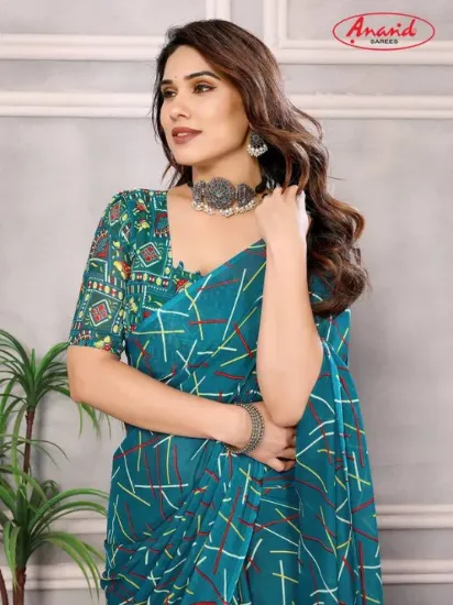 Picture of Printed Bollywood Georgette Saree (Blue)