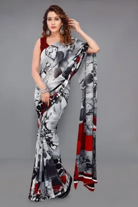 Picture of Printed Daily Wear Georgette Saree (Grey)