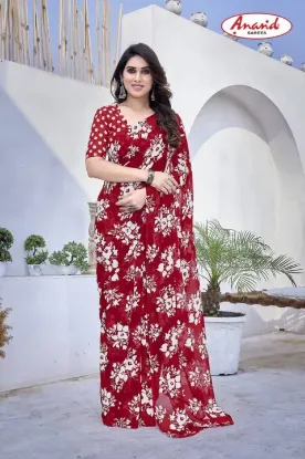 Picture of Floral Print Daily Wear Georgette Saree (Red)