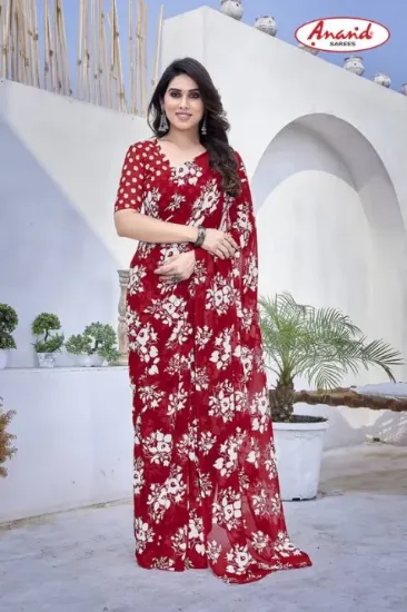Picture of Floral Print Daily Wear Georgette Saree (Red)