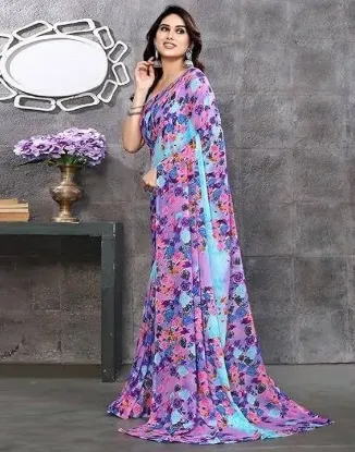Picture of Printed Bandhani Georgette Saree (Purple)