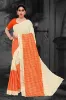 Picture of Checkered Daily Wear Art Silk Saree (Orange, Cream)