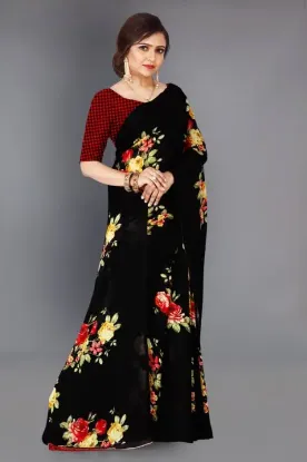 Picture of Floral Print Daily Wear Georgette Saree (Black)