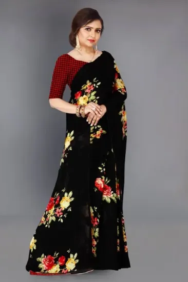 Picture of Floral Print Daily Wear Georgette Saree (Black)