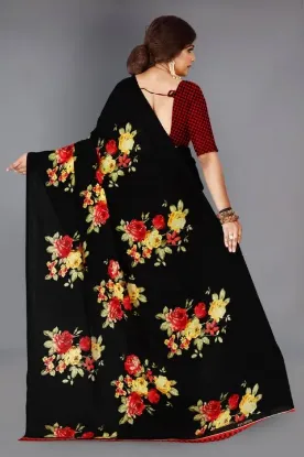 Picture of Floral Print Daily Wear Georgette Saree (Black)
