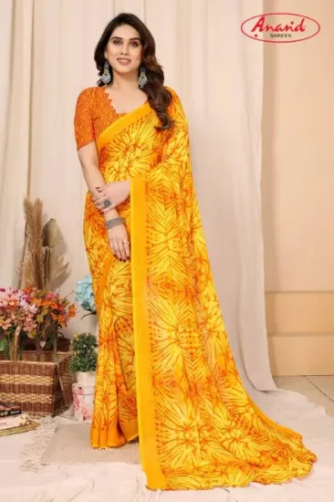 Picture of Ombre, Floral Print Daily Wear Georgette Saree (Yellow)