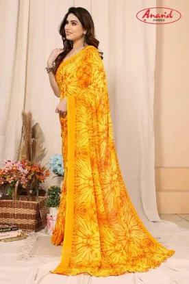 Picture of Ombre, Floral Print Daily Wear Georgette Saree (Yellow)