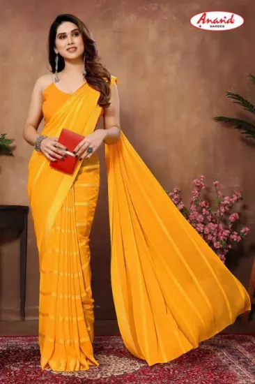 Picture of Embellished, Striped, Self Design Bollywood Satin Saree (Yellow)