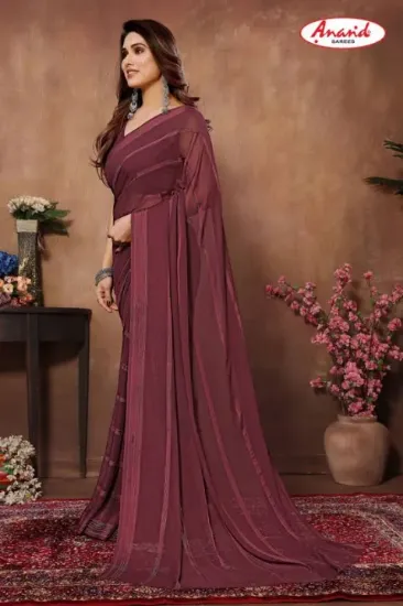 Picture of Embellished, Striped, Self Design Bollywood Satin Saree (Maroon)