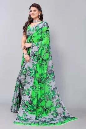 Picture of Floral Print Bollywood Georgette Saree (Green)