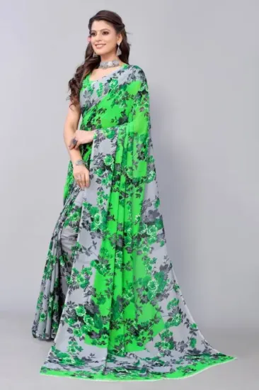 Picture of Floral Print Bollywood Georgette Saree (Green)