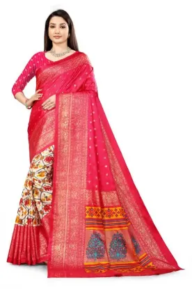 Picture of Printed Daily Wear Silk Blend Saree (Pink)