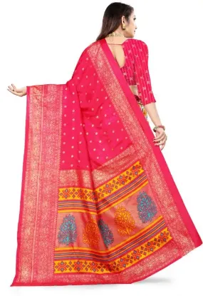 Picture of Printed Daily Wear Silk Blend Saree (Pink)