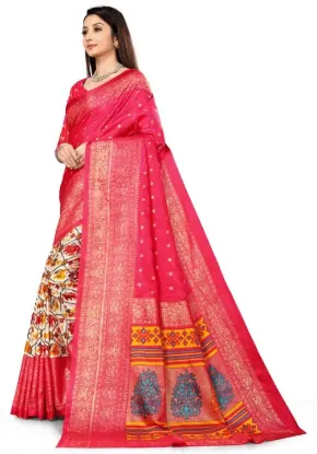 Picture of Printed Daily Wear Silk Blend Saree (Pink)