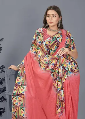 Picture of Geometric Print Bollywood Georgette Saree (Pink)