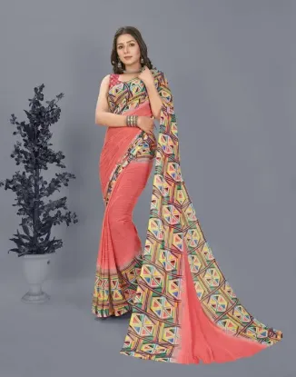 Picture of Geometric Print Bollywood Georgette Saree (Pink)