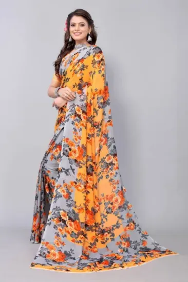 Picture of Floral Print Bollywood Georgette Saree (Orange)