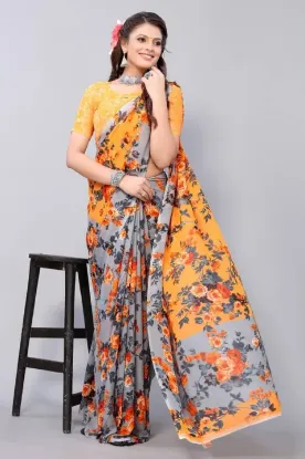Picture of Floral Print Bollywood Georgette Saree (Orange)