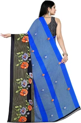 Picture of Printed Daily Wear Georgette Saree (Blue)