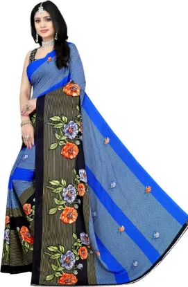 Picture of Printed Daily Wear Georgette Saree (Blue)