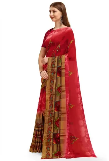 Picture of Printed Daily Wear Georgette Saree (Red)