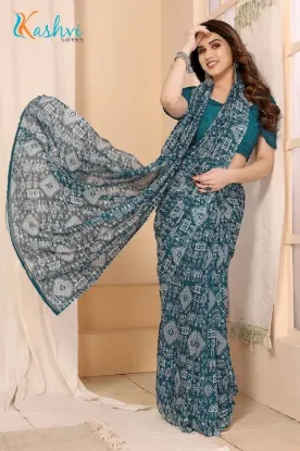 Picture of Printed Daily Wear Georgette Saree (Blue)