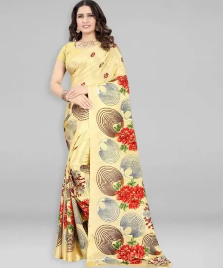 Picture of Printed Daily Wear Crepe Saree (Yellow)