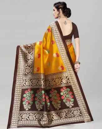 Picture of Printed Banarasi Silk Blend Saree (Mustard, Multicolor)