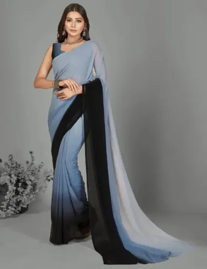 Picture of Ombre, Dyed Bollywood Georgette Saree (Blue, White)