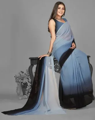 Picture of Ombre, Dyed Bollywood Georgette Saree (Blue, White)