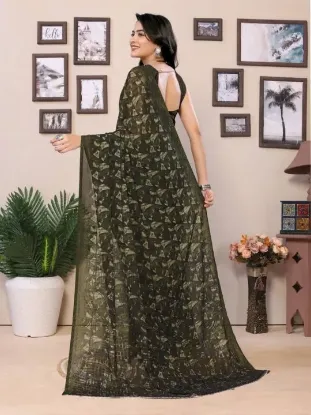Picture of Printed Daily Wear Georgette Saree (Green)