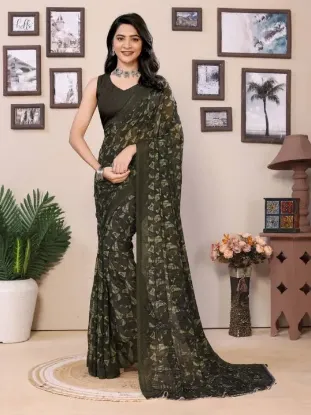 Picture of Printed Daily Wear Georgette Saree (Green)