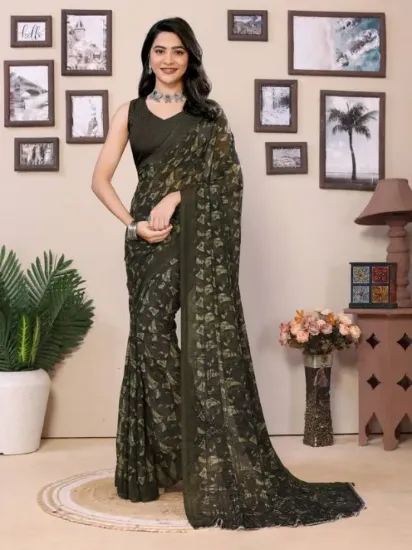 Picture of Printed Daily Wear Georgette Saree (Green)