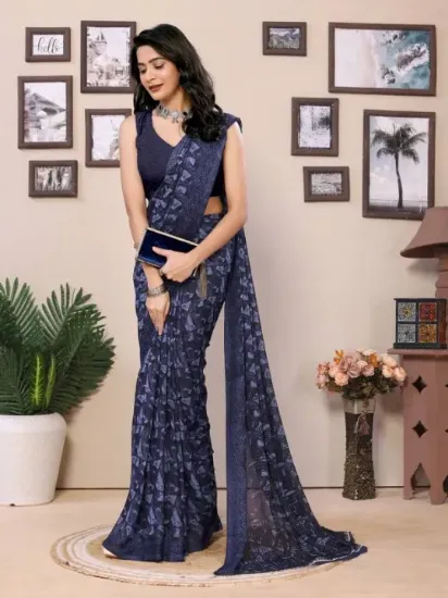 Picture of Printed Daily Wear Georgette Saree (Blue)