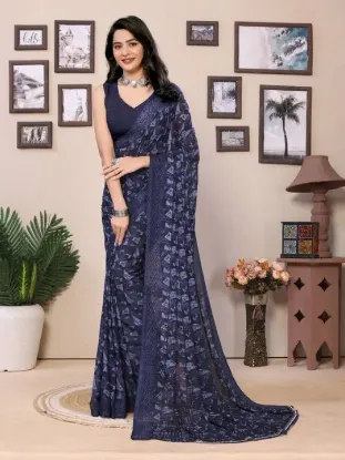 Picture of Printed Daily Wear Georgette Saree (Blue)
