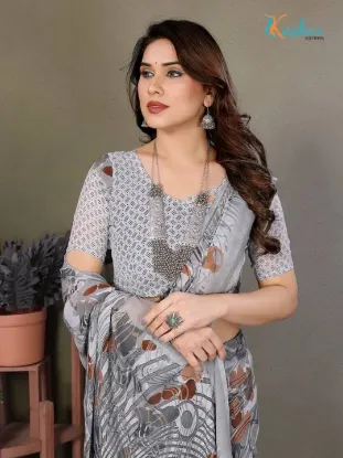 Picture of Ombre, Floral Print Daily Wear Georgette Saree (Grey)