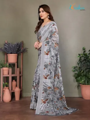 Picture of Ombre, Floral Print Daily Wear Georgette Saree (Grey)