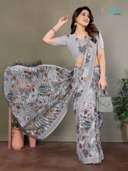 Picture of Ombre, Floral Print Daily Wear Georgette Saree (Grey)