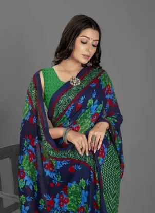 Picture of Floral Print Bollywood Georgette Saree (Green, Blue)