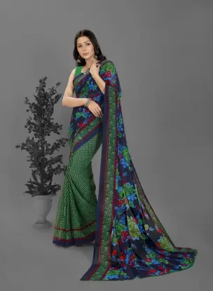 Picture of Floral Print Bollywood Georgette Saree (Green, Blue)