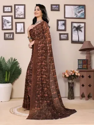 Picture of Printed Daily Wear Georgette Saree (Brown)
