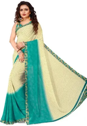 Picture of Printed, Paisley, Ombre, Floral Print Daily Wear Georgette Saree (Light Blue, Cream)