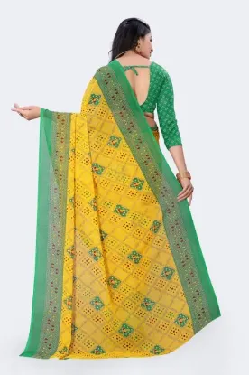 Picture of Solid/Plain Bollywood Georgette Saree (Mustard, Green)