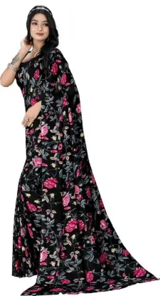 Picture of Floral Print Daily Wear Georgette Saree (Black)