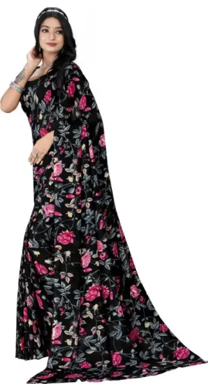 Picture of Floral Print Daily Wear Georgette Saree (Black)