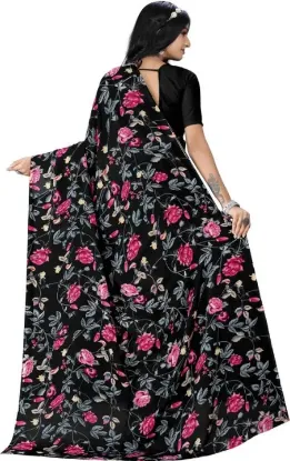 Picture of Floral Print Daily Wear Georgette Saree (Black)