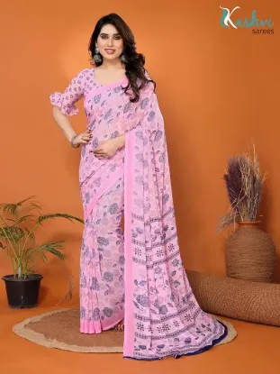 Picture of Paisley, Floral Print Daily Wear Georgette Saree (Pink)